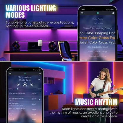 Neon Rope Light 24V 5M 10M 15M 20M 30M Rgb Bluetooth Neon Led Strip Light Outdoor Waterproof Multicolor Neon Flexible Diode Tape