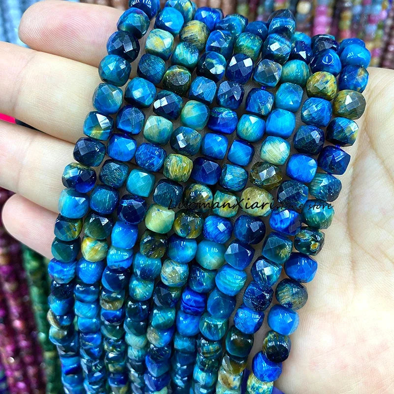 Natural Stone 7-8MM Faceted Square Lapis Lazuli Loose Cube Spacer Beads for Jewelry Making Diy Earrings Bracelets Accessories