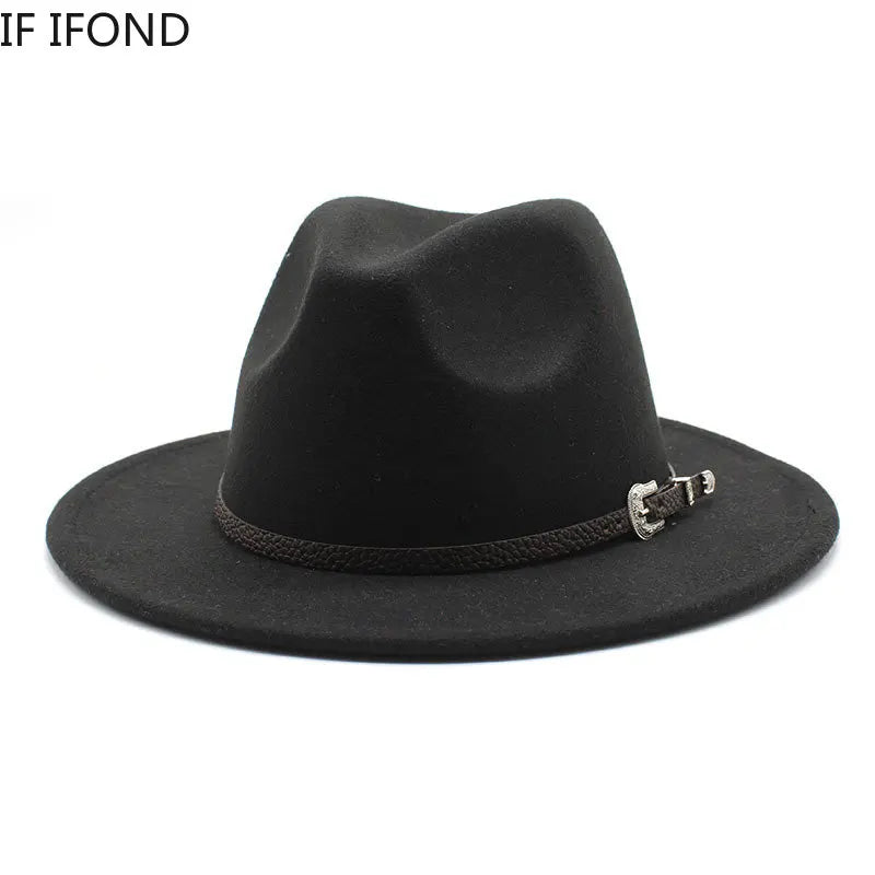 British Style Felt Jazz Fedora Hat 59-61CM Size Panama Trilby Hats for Women Men Gentleman Wedding Party Hat