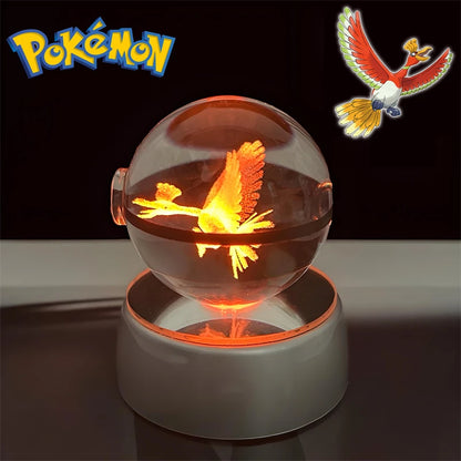 Pokemon 3D Crystal POKE BALL Figure Toys Snivy Dragonair Blastoise Venusaur Milotic Raichu Night Light LED Lamp Base Model Dolls
