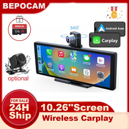 10.26'' Universal Portable Wireless Carplay Screen for Car with Android Auto Touchscreen Car Stereo System