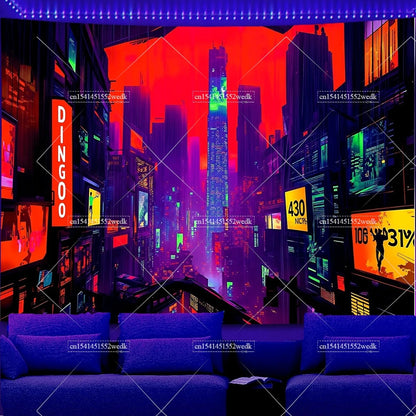 Glow In The Dark Urban Landscape Blacklight Tapestry UV Reactive Street Scene Neon Tapestrys Aesthetic Fluorescent Tapestries