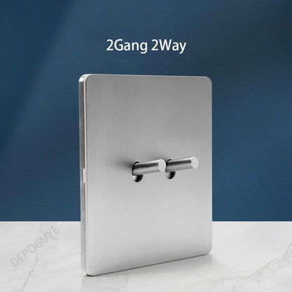 Wall Light Toggle Retro Switch Panel 1-4 Gang 2 Way EU Silver Gray Brushed Stainless Steel Antique Switch Outlet with USB Chargi