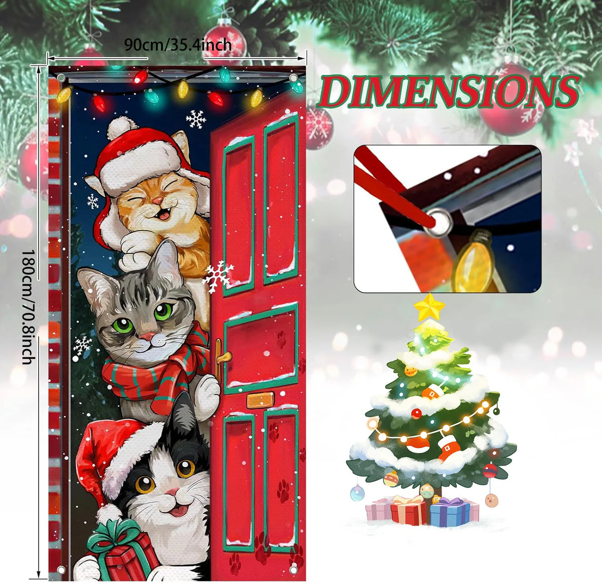 Christmas Tabby & Tuxedo Cat Decorations, Xmas Orange Front Door Banner,Christmas Door Cover Winter Holiday Indoor/Outdoor Fun