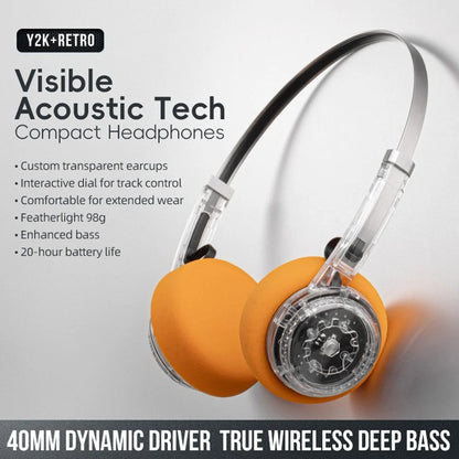 Transparent Wireless Headphones Bluetooth Headset with Fidget Button, Translucent Stereo with Build-in MIC for Android and iOS