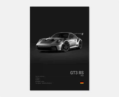 Pop Black and White Germany Luxury Super Sport Car Poster Aesthetic 911 GT3 RS Turbo Canvas Print for Wall Art Garage Room Decor