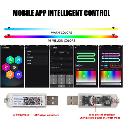 10 in 1 Car Interior Acrylic LED Ambient Lights 140cm 110cm For Tesla USB APP Remote Control RGB Symphony Atmosphere Lamp