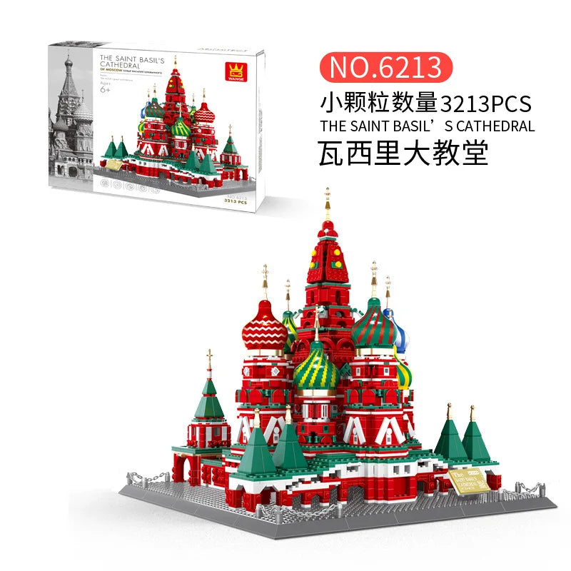 WANGE City Architecture Sydney Opera Santorini Building Blocks Chamartin Stadium Mosque Assembled Model Collection Toys For Gift