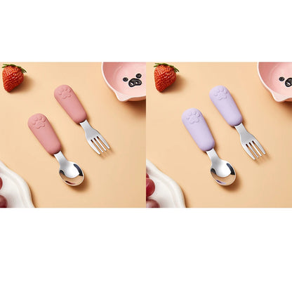 304 Stainless Steel Tableware Spoon Bears Paw Style Short Handled Fork Spoons, Learning to Eat, Small Auxiliary Training Spoons