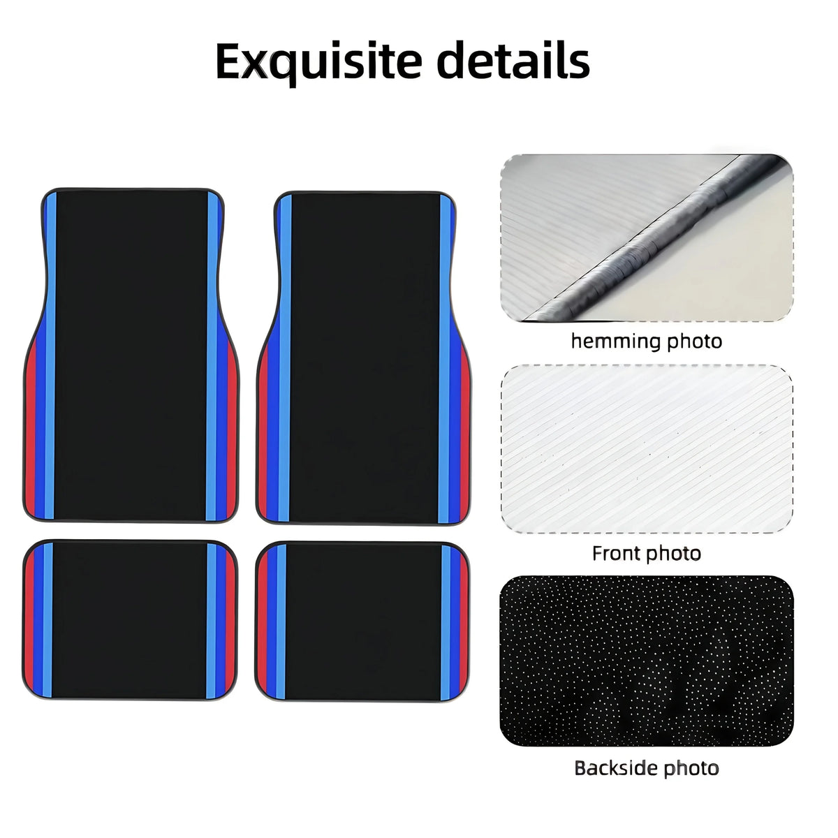 4pcs Premium Color Border Pattern Car Mat Set, Universal Fit, Polyester Material, - All-Season, Auto Interior.Driver Gift