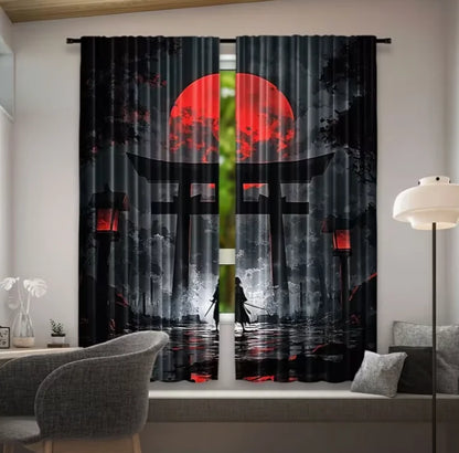 Launch The 2-Panels Japanese Warriors and Women Under Cherry Blossom Trees Semi Blackout Curtain - Improve Your Home Decor