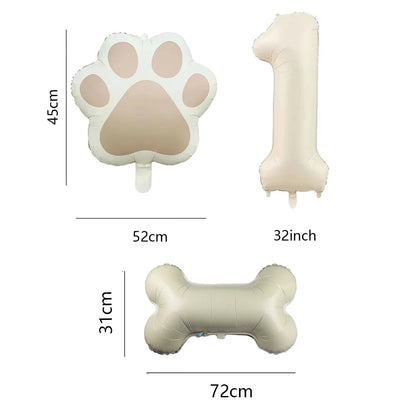 5pcs Dog Party Balloons 32inch Cream Number Balloon Bone Shaped Foil Balloon for Pets Party Birthday Decorations