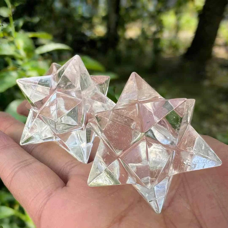 One high-quality white crystal Merkabah - hand-polished geometric mineral specimen, a spiritual meditation altar decoration