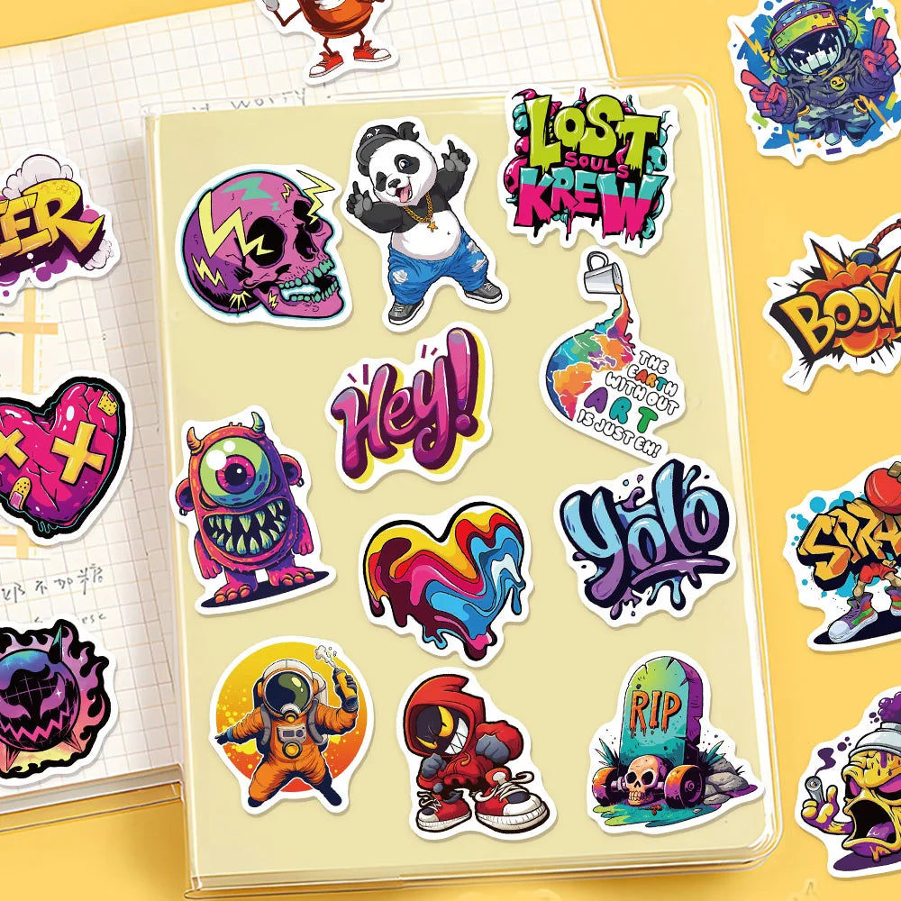 50PCS Creative Trendy Street Graffiti Stickers Luggage Notebook Skateboard Speaker Labels Waterproof Stickers