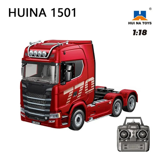 HUINA 1501 770S Alloy Tractor 19CH RC Truck 1/18 2.4G Remote Control Engineering Trailer Truck with Light and Sound Toys