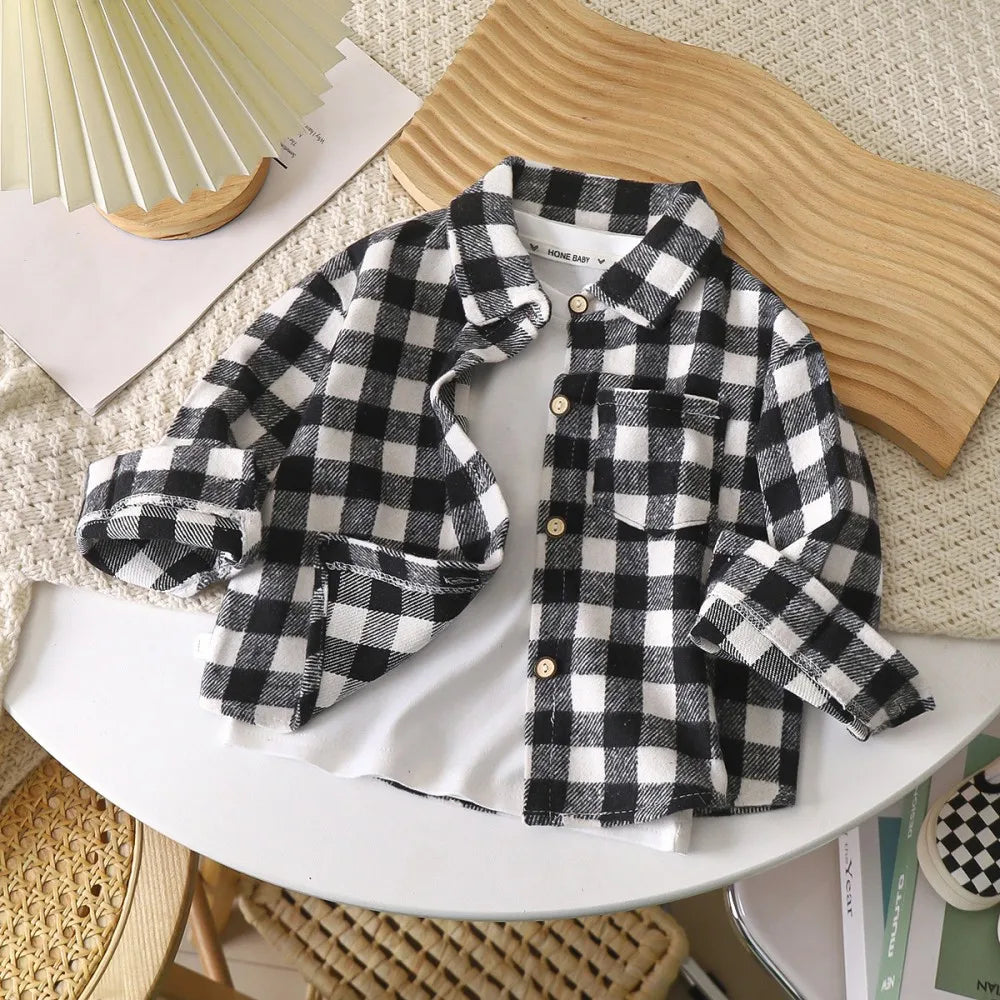 Autumn Toddler Boys Clothes Long Sleeve Plaid Shirts for Kids 1 to 6 Years Children Lapel Tops Baby Casual Outerwear Coats