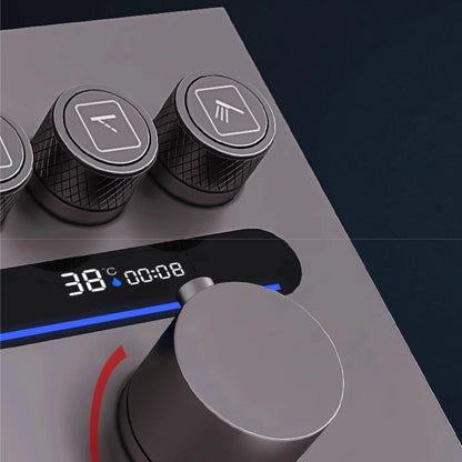 Luxury Black Brass Thermostatic Shower System Wall Mounted Design Hot & Cold Water Bathroom Ceiling LED Digital Display Faucet