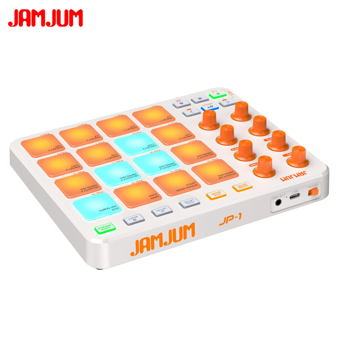 JAMJUM JP-1  Wireless MIDI Controller Pad with 16 RGB Backlit Led USB-C Interface Portable Design Small MIDI Pad
