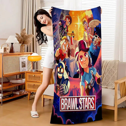 Game B-rawl Game S-Stars Anime Microfiber Printed Beach Towel Mountain Climbing Yoga Beach Swimming Running Absorbent Soft Towel