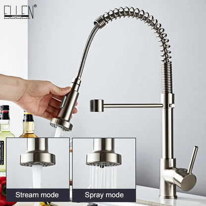 Deck Mounted Flexible Kitchen Faucets Pull Out Mixer Tap Black Hot Cold Kitchen Faucet Spring Style with Spray Mixers Taps E9009
