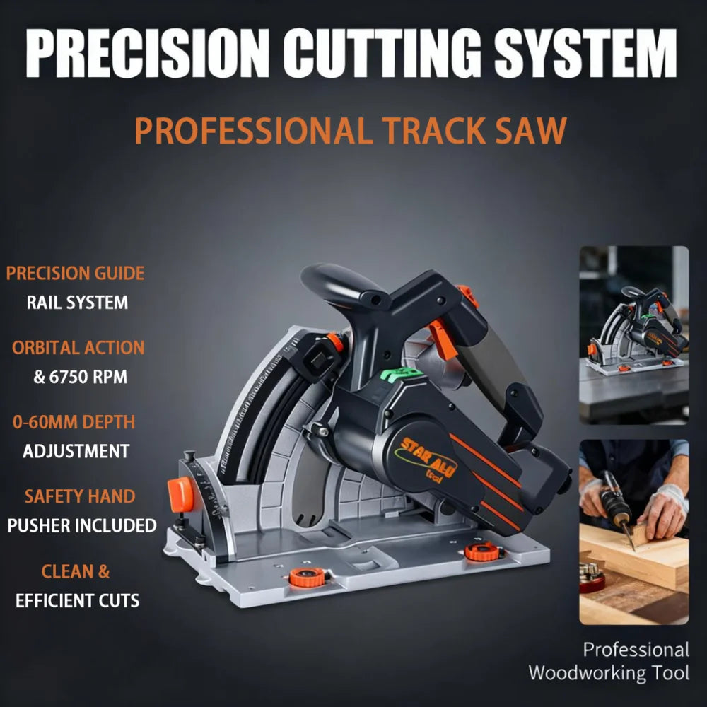 Plunge Cut Track Saw 6750RPM Electric Circular Saw with Guide Rail System Professional Woodworking Cutting Tool for Plywood MDF