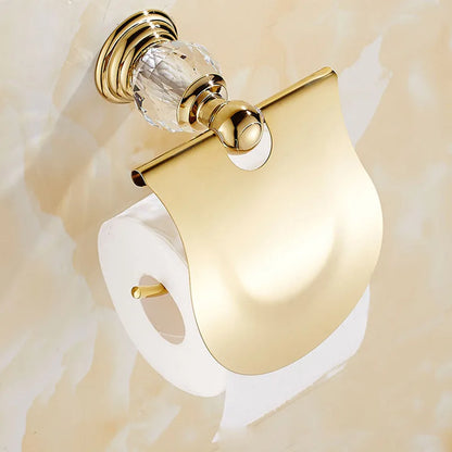 Luxury Gold Polished Brass Bathroom Accessories Set - Wall-Mounted Crystal Bath Hardware Collection