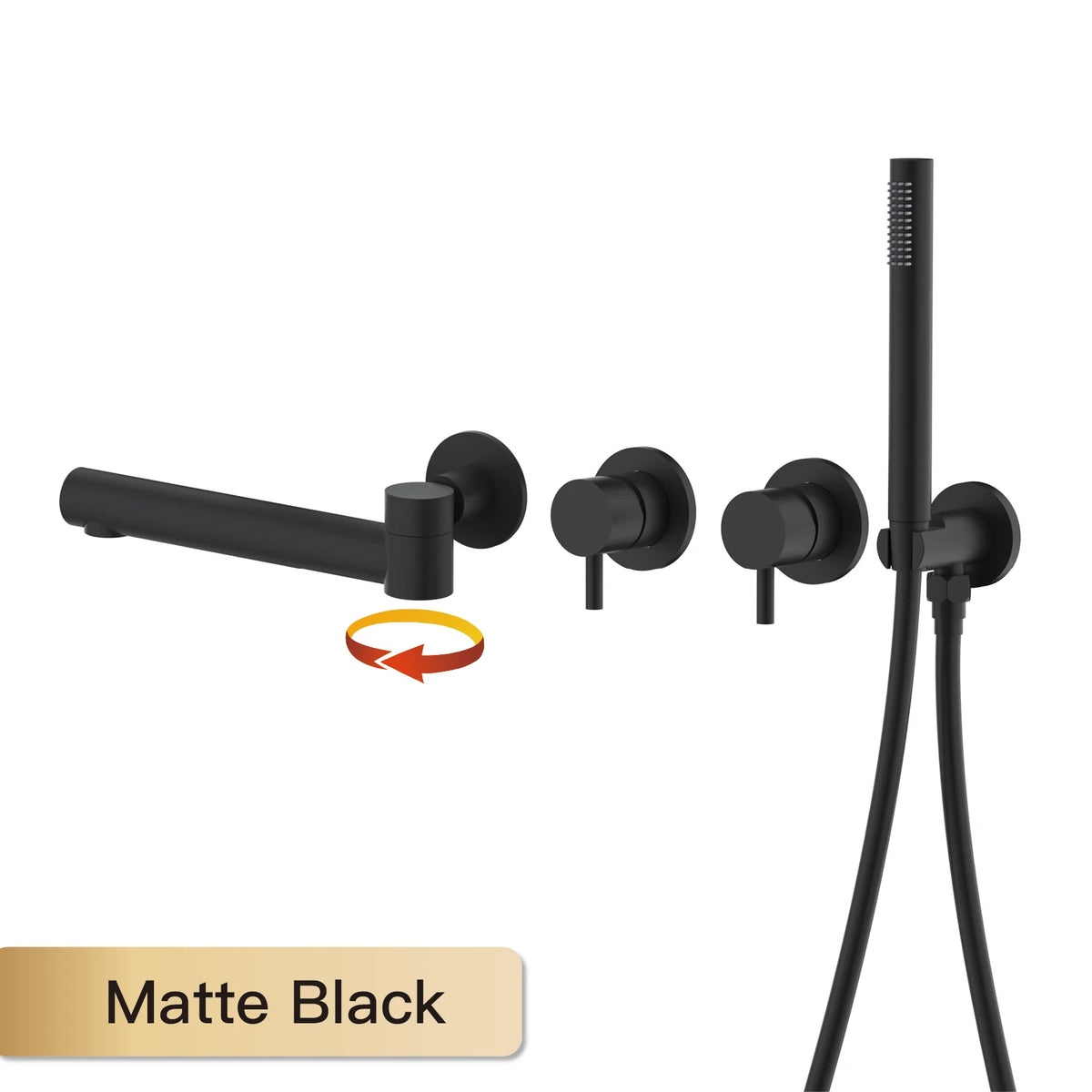 Simple Luxury Gun Gray Brass Bathroom Faucet with Wall Design and a Dual Handle Bathtub Mixer for Both Hot and Cold Water