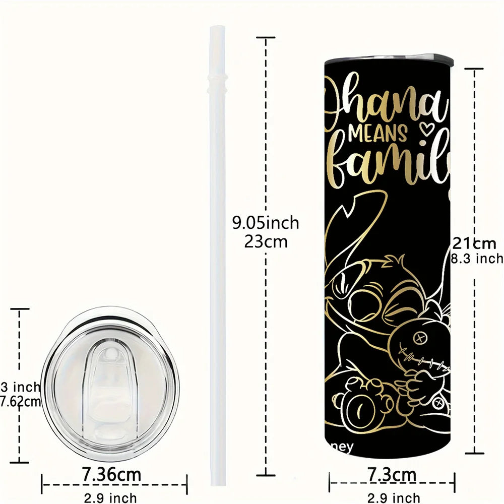 1pc 20oz Disney Black Gold Stitch Stainless Steel Tumbler Thermal Cup with Lid & Straw for Travel Office & Outdoor & Gift
