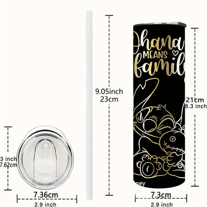 1pc 20oz Disney Black Gold Stitch Stainless Steel Tumbler Thermal Cup with Lid & Straw for Travel Office & Outdoor & Gift