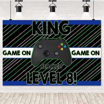 Game On Theme Video Gamer Kids Birthday Party Neon Green Gaming Next Level Up Background Baby Shower Decoration Supplies Props