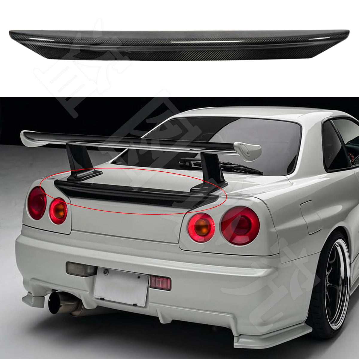 For Nissan Skyline R34 GTR rear trunk spoiler wing boot lip body kit HK style high-quality carbon fiber ducktail wing