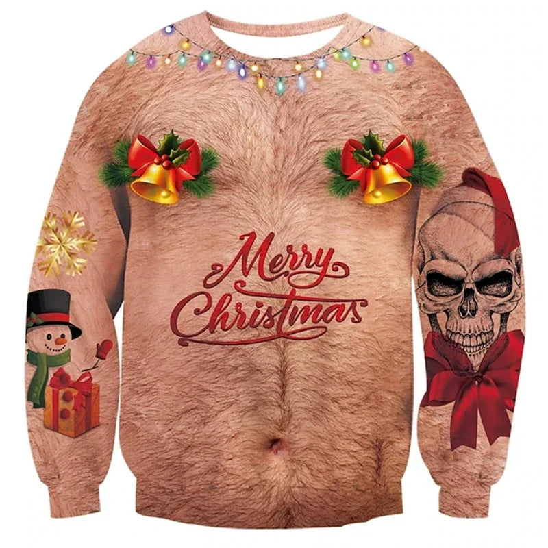 Christmas Ugly Sweater Funny 3D Printing Muscle Pattern Sweatshirts For Men New Fashion Pullover Party Cosplay Costume Xmas Gift