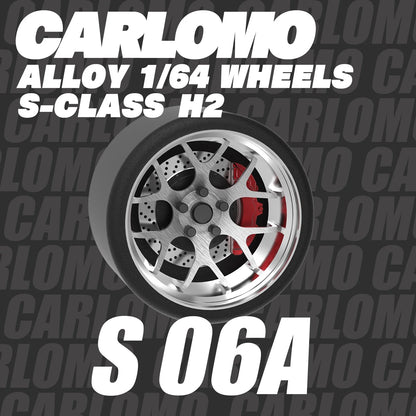 Carlomo S-Class Brand New 1/64 Alloy Wheels Rubber Tires with Brake Disc Assembly Rims for Model Diecast Car for model cars