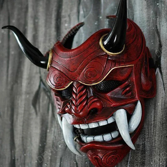 Hannya Demon Mask Japanese Oni Samurai Noh Kabuki Red Prajna Latex Masks Adult Unisex Halloween Cosplay Props