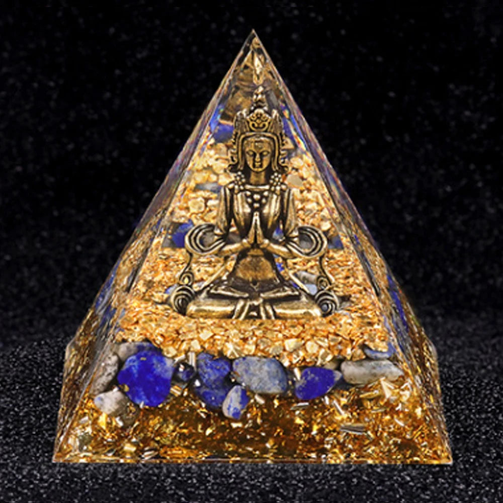 Natural Crystal Energy Generator Pyramid Buddha Lapis Lazuli Amethyst Reiki Healing Resin Pyramid Egyptian Room Decoration 6cm