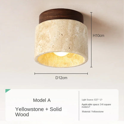 Led Ceiling Lamp Surface Mounted Downlight Japanese Style Stone Wood Light Round 110V220V For Living Room Corridor Porch Balcony
