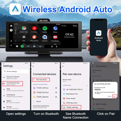Develuck New 11.26'' 4K Car DVR Wireless CarPlay Android Auto Multimedia Player IPS Touch Screen Bluetooth Video Recorder FM AUX