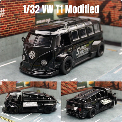 1/32 Volkswagen T1 Minibus Samba JDP Modified Toy Car For Children Diecast Miniature Model Sound & Light Collection Gift Boys