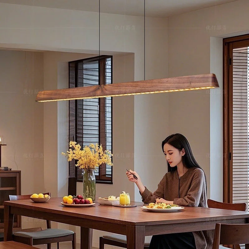 2026 New Restaurant Chandelier Made Of Solid Wood For Eye Protection Minimalist Office Tea Room Long Straight Table Hanging Lamp