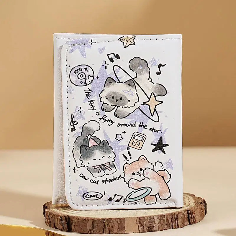 BUYLEMO Cartoon Illustration Snap Button Short Wallet, Kawaii PU Leather Multi-Card Slot Card Holder