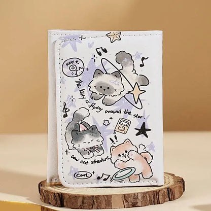 BUYLEMO Cartoon Illustration Snap Button Short Wallet, Kawaii PU Leather Multi-Card Slot Card Holder