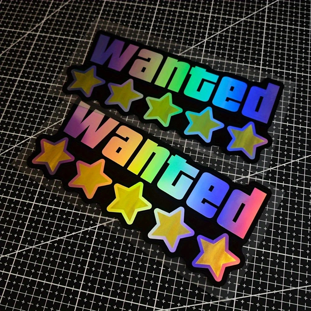 WANTED sticker, vinyl decal, waterproof, laser cut, car bumper sticker, motorcycle decal, laptop sticker, luggage sticker,