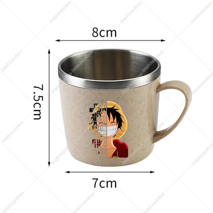 One Piece Water Cup Cartoon Anime Print Stainless Steel Drinking Glass Luffy Double Layered Heat-resistant Coffee and Milk Mug