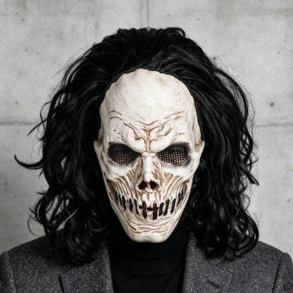 Black Long-Haired Skull Mask, Perfect for Holiday Parties, Halloween Pranks, Masquerade Balls, and Carnival Parties, Made of Latex