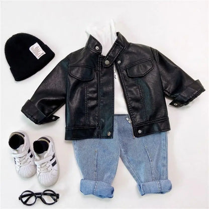 Children's motorcycle leather jacket 2025 new spring and autumn winter girls' jacket boys' western-style jacket
