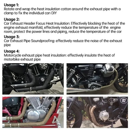 5m Roll Fiberglass Heat Shield Motorcycle Fiberglass Heat Shield Tape Exhaust Thermal Tape High temperature with Stainless Ties