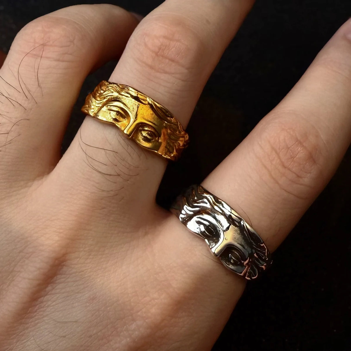 Retro Half Face Venus Adjustable Open Ring For Men Women Greek Myths Punk Gothic Edgy Brass Jewelry Unisex Accessories Art Gift