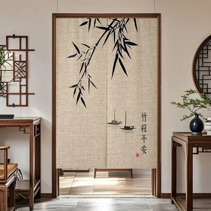 VIKAMA Chinese Zen Style Noren Door Curtain - Linen Texture Noren Curtain for Home Bedroom Kitchen Partition Decor
