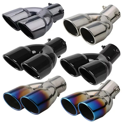 63mm Thicken Exhaust Tip Double Outlet Muffler Tip Tail Pipe Universal Exhaust System High Quality Stainless Steel Car Exhaust