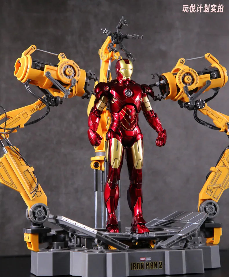 ZD MK6 MK4 Toy Iron Man WITH SUIT-UP GANTRY LED Circular Armor Dismantling Platform  Anime Tony Stark Model Action Figure Gifts
